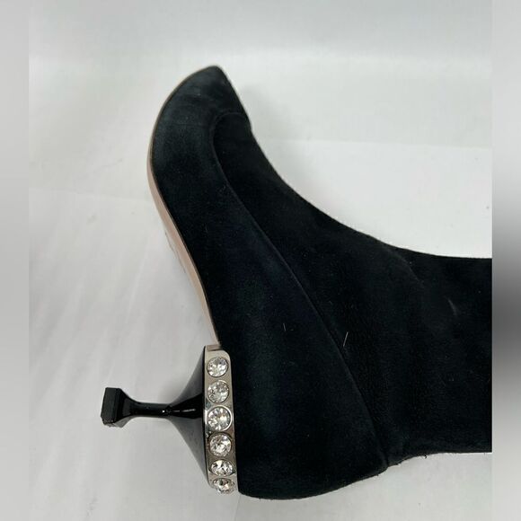 Miu Miu Women's Black Suede Kitten Heel Rhine Stone Sock Boots Size 40 US 10 - Picture 9 of 14